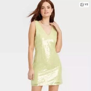 a new day Lime Sequin V-Neck Mini Dress NWT XS